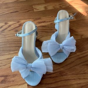 3” Chunky Block Heel with Bow Peep Toe. Size 8, Blue, Brand New